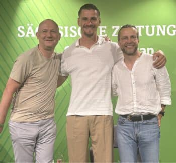 Stefan Kutschke beim Talk im Haus der Presse mit Jens Umbreit und Tino Meyer